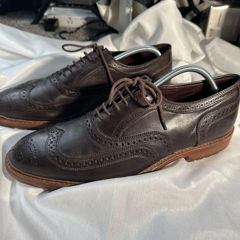 Allen Edmonds McTavis Mens Size 12 D Black Leather Wingtip Brogue Oxfords Shoes